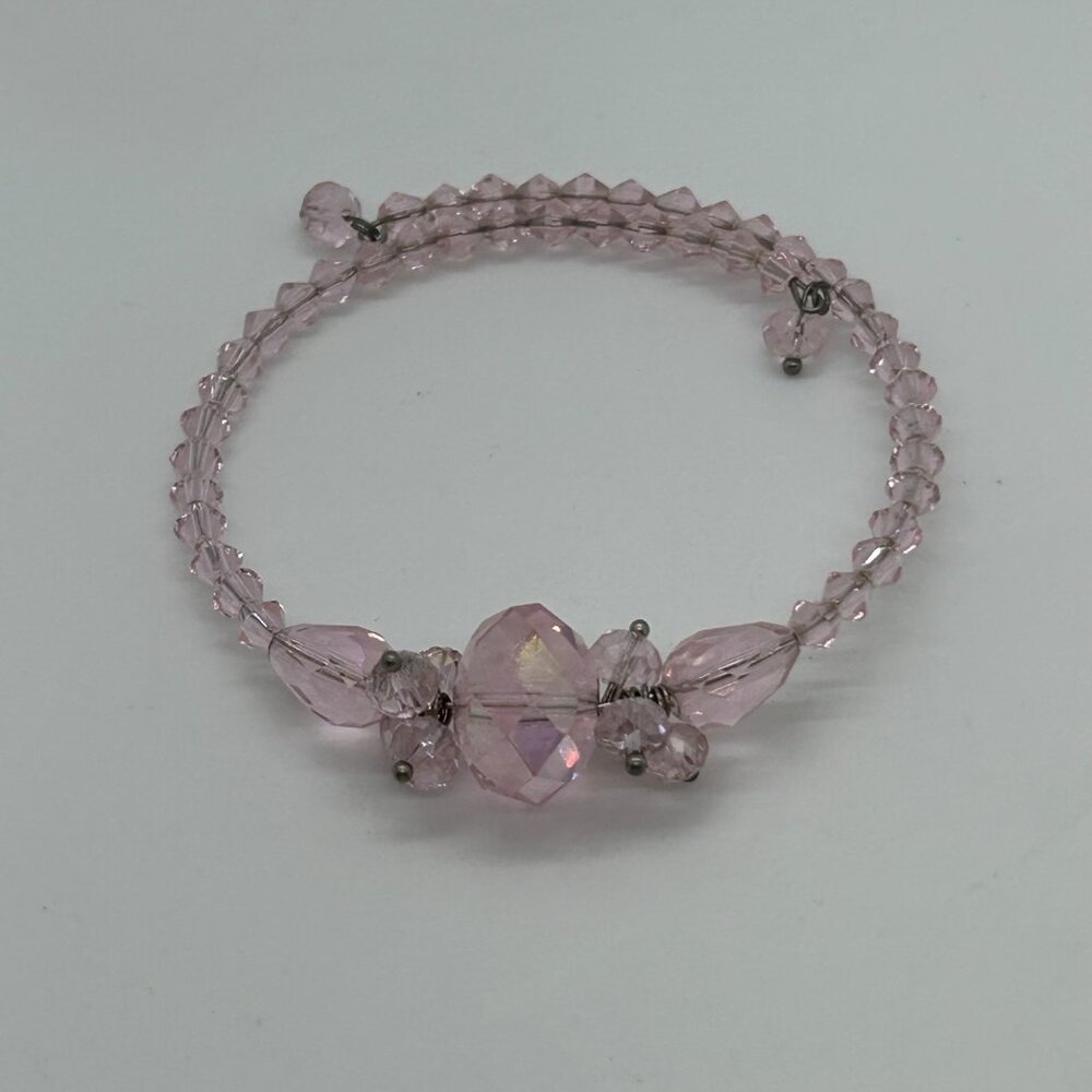 Adjustable Retro Pink Bracelet Glass Beads On Memory Wire Prom Quinceañera - Picture 2 of 16